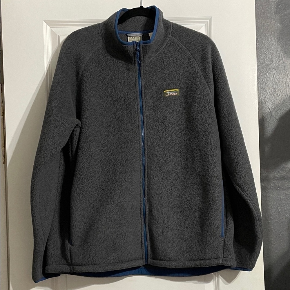 L.L.Bean Women's Full-Zip Fleece Jacket Size Large Regular Dark Gray/Blue